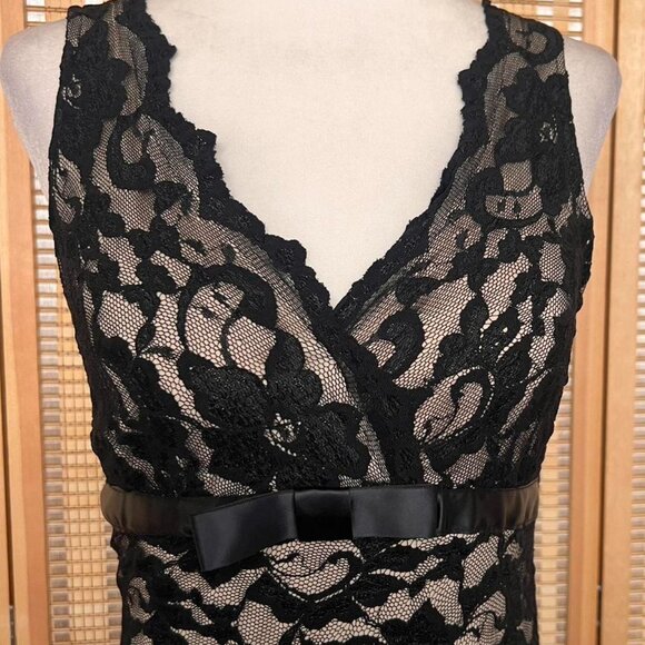 Vintage Y2K Ruby Rox black lace v-neck midi dress with satin bow detail - Picture 2 of 8